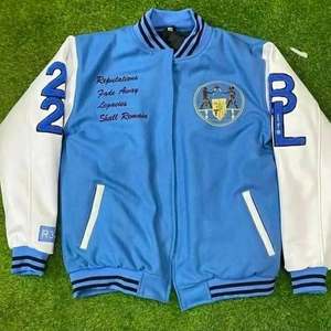 Veste de baseball bleue à la mode pour hommes Letterman College Varsity Bomber manteau chaud avec poignets à col côtelé vente en gros - Product Image 1