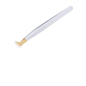 Pinzas para pestañas de acero inoxidable blanco con punta dorada Ángulo de 70 grados 100% Satisfacción del cliente Stock Pinzas para pestañas postizas - Product Image 3