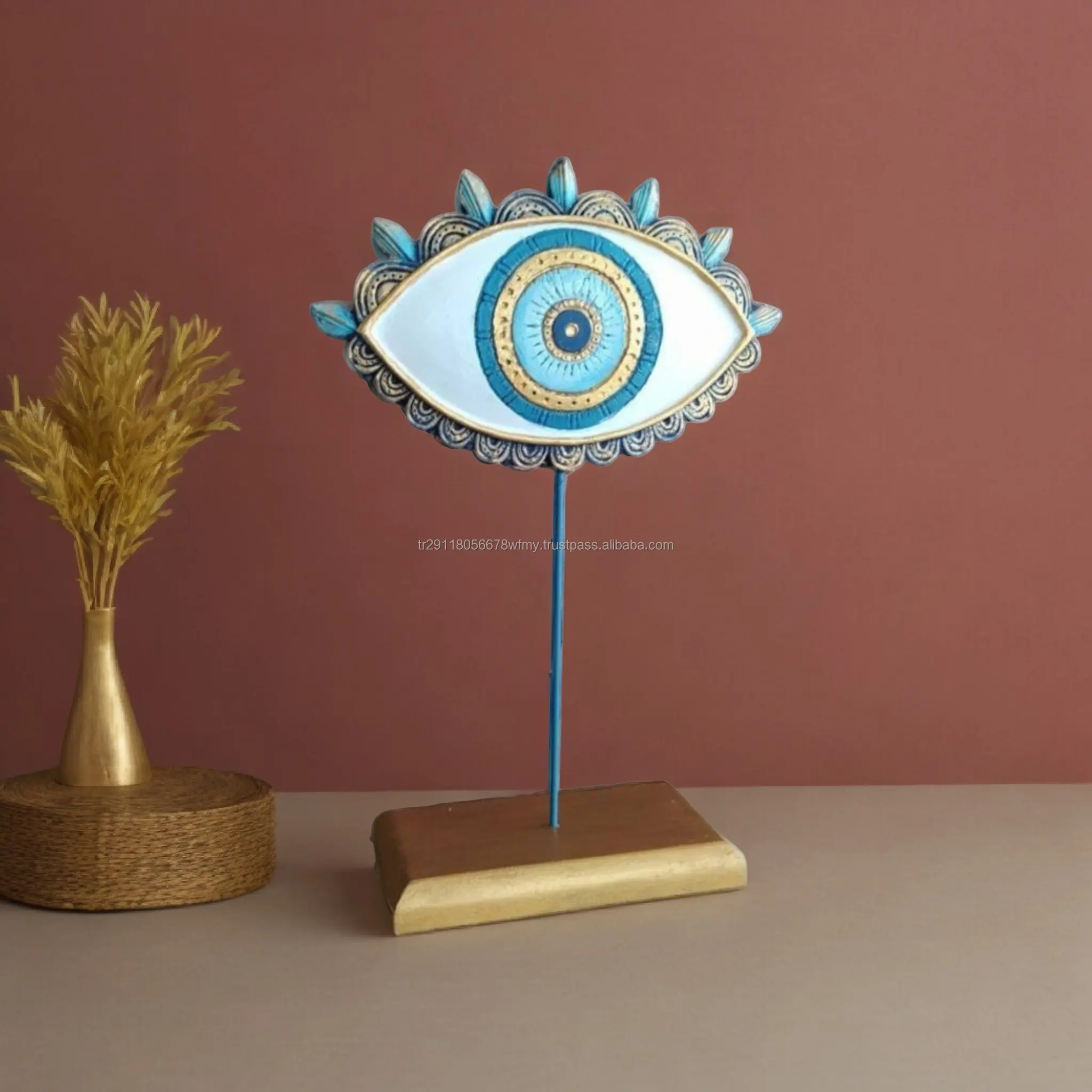 Escultura Evil Eye com pedestal para decoração de prateleira, acento moderno e luxuoso, artesanato em resina para decoração de casa