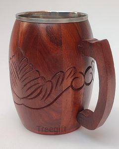 Handmade <b>Wooden</b> Beer Mug Wood Stainless Steel <b>Cup</b> Gift Natural Wood Retro Beige Metal Flask Beer Barrel Mug - Product Image 4