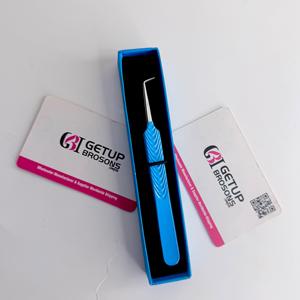 Pince à épiler pour extensions de cils GETUP BROSONS IMPEX de haute qualité, revêtement en poudre bleue, pointe argentée à 90 degrés, pointe lisse, logo personnalisé - Product Image 4
