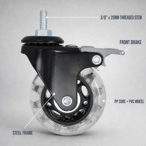 Roue pivotante pour chariot CCE Caster de 2,5 pouces en acier, polypropylène et PVC avec frein pour meubles - Product Image 3