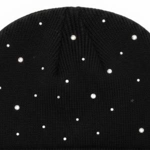 Unisex Rhinestone Knit <b>Beanie</b> Black Crystal Studded Winter Hat Soft Stretch <b>Streetwear</b> Cuffed Skull Cap - Product Image 5