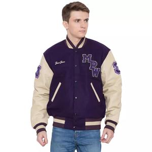 Chaqueta Letterman azul y blanca con parche de logotipo bordado blanco Chaqueta con Letterman de alta calidad/Chaqueta de tamaño y color personalizado Ma - Product Image 1