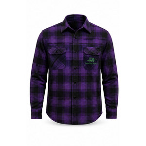 เสื้อเชิ้ตทำงานแขนยาวลายสก๊อตสีม่วงดำสำหรับผู้ชาย ผ้าฝ้ายปักโลโก้ สวมใส่สบาย แฟชั่นยูนิฟอร์ม - Product Image 2
