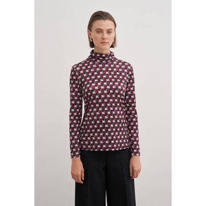 เสื้อเบลาส์ลายปกแมนดารินสีพลัมสำหรับใส่ทำงานแบบลำลอง - Product Image 5