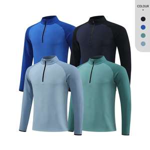 Top deportivo transpirable de secado rápido para hombre con cuello levantado, manga larga con media cremallera para deportes al aire libre, chándales OEM - Product Image 5