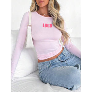 OEM Custom Casual Sports Athletic Compression T-Shirt Knit Yoga Long Sleeve Crop Top Shirt - Product Image 3