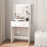 Table de toilette blanche OEM avec miroir LED éclairé, bureau de maquillage avec port de charge USB, tiroir et étagère latérale pour chambre à coucher