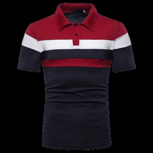 Camiseta Polo de manga corta estilo veraniego de 100% algodón con bloqueo de color cruzado a la moda para hombre - Product Image 6