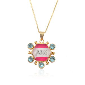 Collar de moda para mujer elemento de aire cuarzo doble con colgante de cuarzo azul chapado en oro diseño de cuentas collar de fiesta - Product Image 1