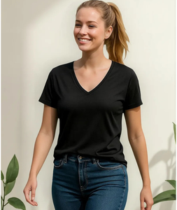 เสื้อยืดลำลองฤดูร้อนแขนสั้นคอวีของผู้หญิงเสื้อลำลองแขนสั้นนุ่มใส่สบายน้ำหนักเบาสำหรับแฟชั่นในชีวิตประจำวันได้อย่างง่ายดาย - Product Image 2