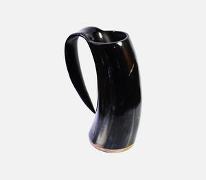 Premium Handcrafted High Gloss <b>Black</b> Viking Drinking Horn Mug With Authentic Solid Wooden Base Traditional Medieval Style - Product Image 1