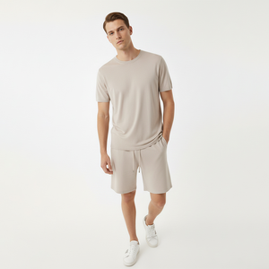 OEM Mens Summer Lightweight Cotton Nylon Knit T Shirt Knit Shorts Knit Set Sport Solid Knit Sweater - Product Image 3