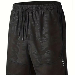 Pantalones cortos deportivos de algodón para hombre con logotipo personalizado al por mayor, pantalones cortos informales negros lisos de alta calidad con tejido de malla y técnicas estampadas - Product Image 1