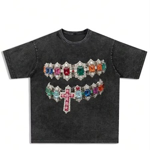 Ropa de Verano con Logotipo Personalizado, Tejido de Punto Grueso de 200g, Informal, Transpirable, Oversize, con Pedrería, 100% Algodón, Estilo Urbano, Lavado Ácido - Product Image 6