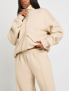 MOVATEXTILE Ensemble 2 pièces de haute qualité avec logo imprimé DTF personnalisé, 100% coton, coupe ample, épaules tombantes, sweat-shirt zippé et pantalon de jogging large - Product Image 5