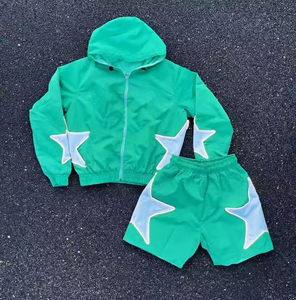 Wholesale Summer Custom Two Piece Windbreaker Short Jacket Set Mens Windbreaker Tracksuit Short Set - Product Image 1