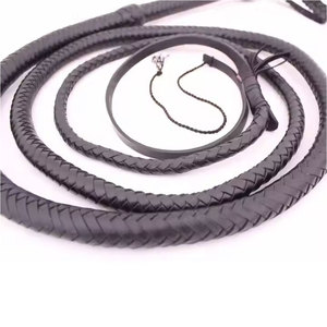 Tressé en cuir véritable chargé de 8 pieds de long taureau fouet fabriqué à la main Durable robuste en cuir Bullwhip Rodeo Training - Product Image 2