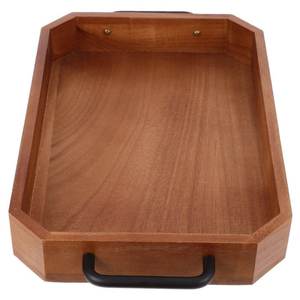 Elegante Bandeja de Servir de Madera de Acacia con Asas de Metal Dorado, Bandeja Decorativa para Encimera de Cocina, Bandeja para Café a Excelente Precio - Product Image 5