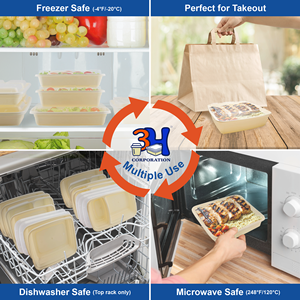 Contenitori per la preparazione dei pasti 3H da 48 once, confezione da 100, 200 pezzi di contenitori quadrati per alimenti da asporto con coperchi, senza BPA, adatti a microonde/lavastoviglie/congelatore - Product Image 4