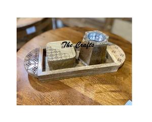 Maravilloso diseño de Mabkhara con caja para Oud y bandeja de madera y trabajo artesanal, quemador de Dukhoon Mubkhar para uso en eventos de boda. - Product Image 3