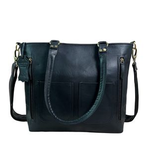 Sac fourre-tout noir durable en cuir véritable pour femmes avec fermeture à glissière Style vintage pour un usage quotidien et professionnel - Product Image 1