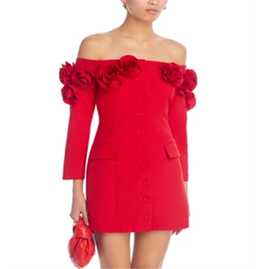 Mini abito tubino rosso Lucy Paris con design a rosetta e spalle scoperte - Product Image 1