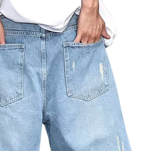 Shorts en jean déchiré bleu clair pour homme, coupe ample, 100 % coton, longueur genou, style décontracté streetwear, mode estivale - Product Image 5