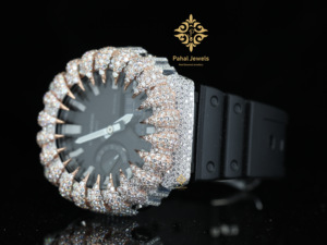 Caja de Reloj con Diseño de Diamantes Moissanite VVS D de Lujo, con Incrustaciones, para Reloj Digital GA2100 con Esfera Dorada, Pantalla con Fecha y Alarma, Correa de Goma - Product Image 4