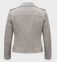 Veste en cuir suédé gris personnalisée pour femme, avec fermeture éclair à glissière en laiton antique, coupe ajustée, pour l'hiver et l'été