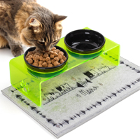 Station d'alimentation pour animaux de compagnie double bol en acrylique, étanche, manuelle, portable, multicolore, grande capacité, design transparent et arrondi