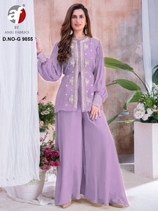 Traje Sharara de Organza Pura de Alta Calidad con Bordado a Mano para Fiesta o Festival, Estilo Indio Pakistaní - Product Image 2