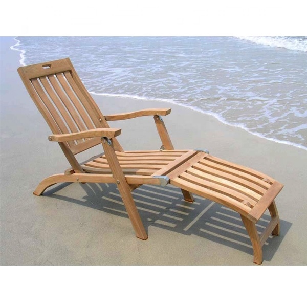 Tumbona de madera de teca para piscina, muebles de exterior, tumbona de playa, banco, silla vaporera de madera de teca