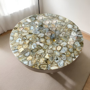 Table ronde en pierre d'agate de conception moderne faite à la main décor de table basse d'extrémité du milieu du siècle pour le salon meubles de maison - Product Image 4