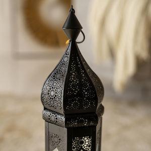 2026 Latest Elegant Black Tall Metal Moroccan <b>Candle</b> <b>Holder</b> <b>Lantern</b> for Ramadan Home Decorations - Product Image 3