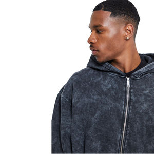 OEM Streetwear <b>Black</b> 300 GSM Fleece Acid Washed <b>Zipper</b> Oversized <b>Hoodies</b> for Men & Women Custom Vintage Wash Men's <b>hoodies</b> - Product Image 4