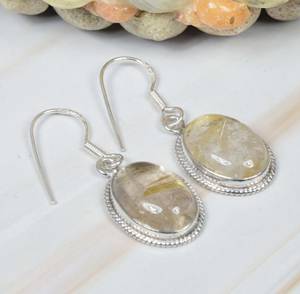 Nouvelle Arrivée Boucles d'Oreilles Pendantes en Argent Sterling 925 avec Pierre Ovale Brillante en Rutile Doré, Bijoux Tendance pour Fêtes pour Femmes et Filles - Product Image 1