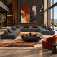 Modernes Luxus U-förmiges Modulares Ecksofa Tiefe Sitzfläche Dunkelgrauer Stoff Couch für Große Villen-Wohnzimmer