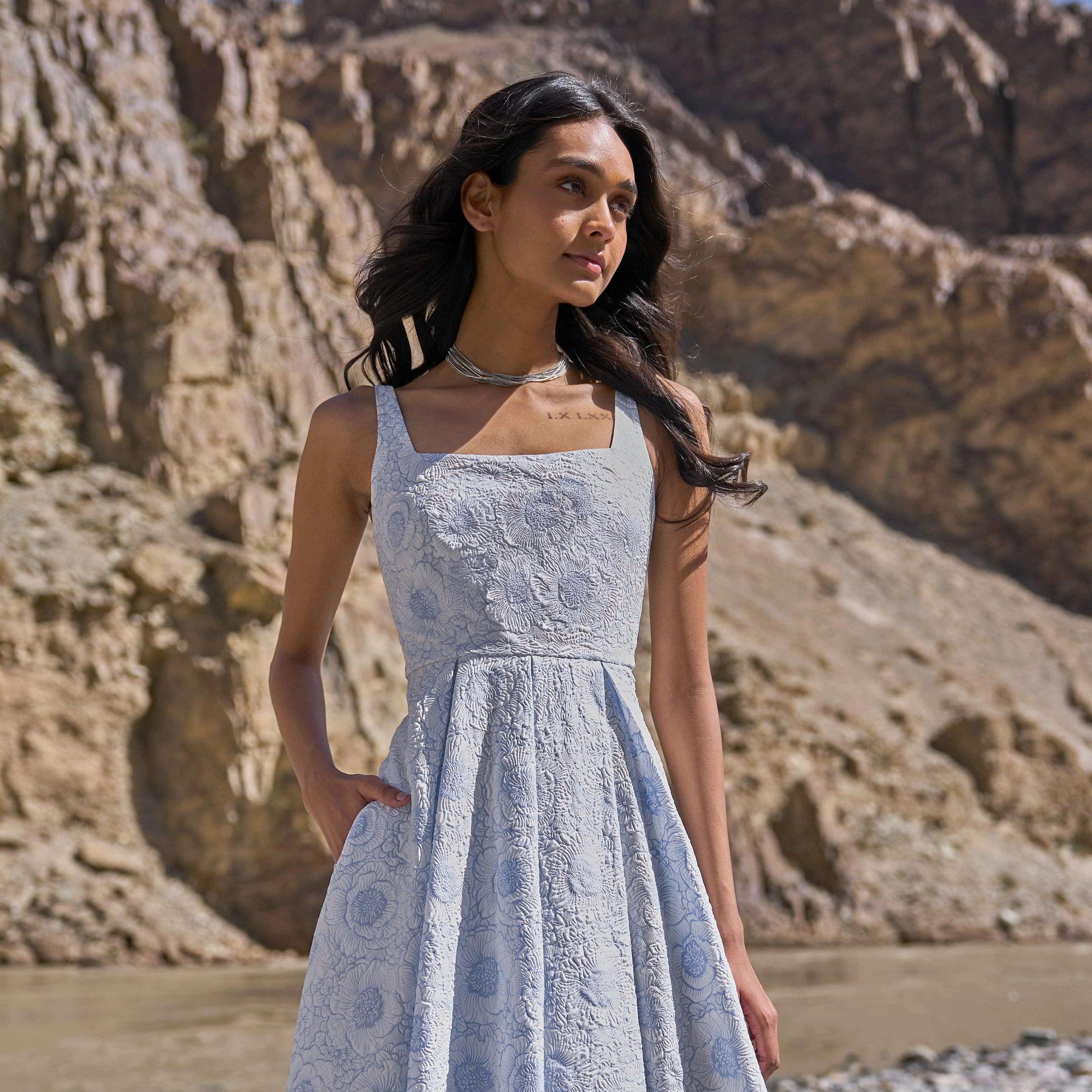 Maxi Dress Box Pleat Midi Dress Elegant Flare Box Pleat Dress High