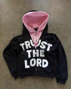 Sudaderas con capucha con parche bordado desgastado y cremallera completa de alta calidad, sudaderas con capucha de lavado ácido para hombre de algodón con logotipo personalizado - Product Image 2