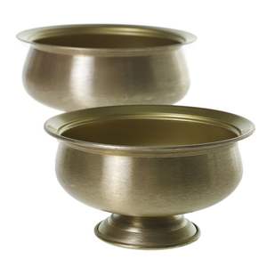 Aluminum Gold Plated Rough finished Flower Pedestal Bowl set of 3 Wedding <b>Table</b> & Party Flower Decoration art Metal Bowl on Base - Product Image 5