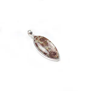 925 Sterling Silver Meteorite Jasper Cabochon Gemstone Collet Pendant Handmade Wholesale Pendant Marquise Shape Pendant PP-59