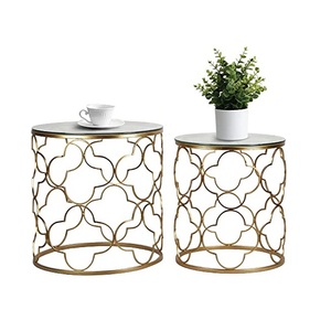 Ensemble de 2 tables basses en métal découpées au Laser avec marbre de qualité assurée Table centrale de nidification fantaisie à prix compétitif - Product Image 1