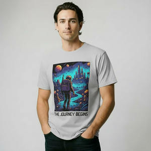 เสื้อยืดคอกลมสำหรับผู้ชาย, ผ้าฝ้ายลายกราฟิกผสมสไตล์ลำลอง - Product Image 1