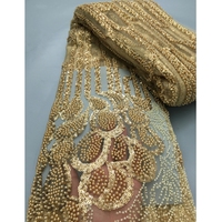 4138 Dentelle en tulle or africaine à perles et paillettes lourdes, style français, pour mariée 2025, tissu de dentelle brodé pour couture, pour femmes nigérianes