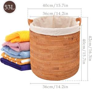 Panier à linge rond en osier personnalisé de 35L avec poignées-Panier à linge en rotin élégant et spacieux avec sac à doublure amovible - Product Image 4