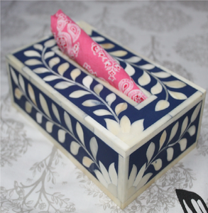 Caja de pañuelos con incrustaciones de hueso para escritorio de oficina y hotel, color azul cielo, diseño de hojas cuadradas de alta calidad. - Product Image 3