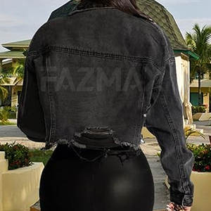 Meilleures ventes de veste en jean pour femme à manches longues Veste en jean court respirante sur mesure pour femme - Product Image 2