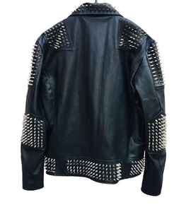 Professional Custom Logo Reversible Leather Quilted Breathable Fleece Lining Waterproof Hooded Steampunk Silver <b>Studded</b> Winter - Product Image 6